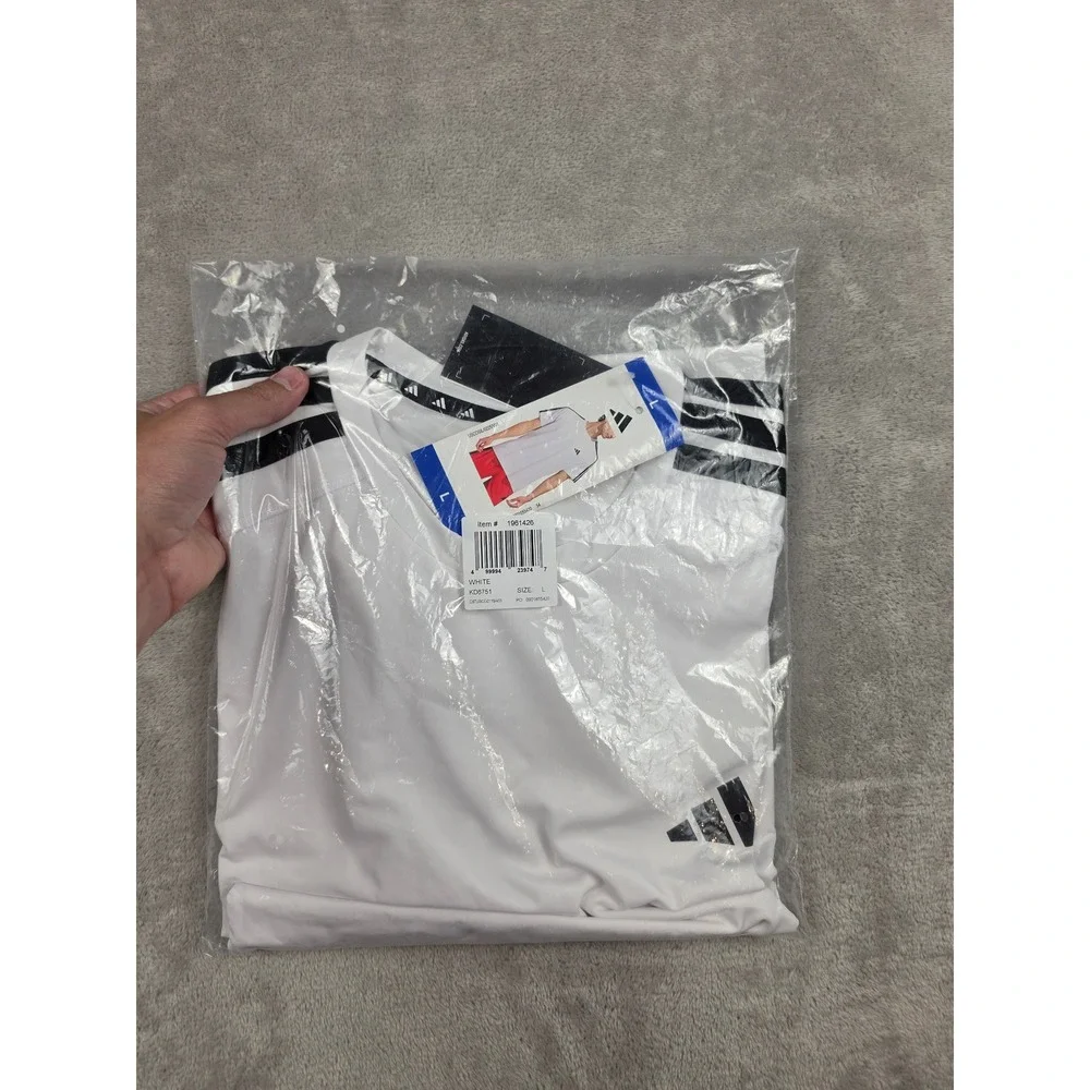 Adidas Active 3 Stripe Tee Mens L White Short Sleeve Performance Shirt KD6751